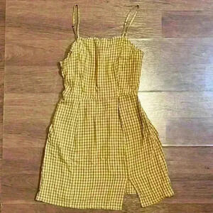 Aeropostale Womens Sleeveless Mini Dress Yellow Smocked Checker Summer Size S